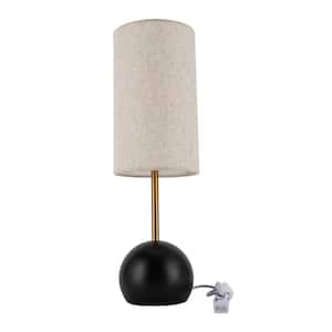 22.04 in. Black and Gold Modern Task and Reading Plug-In Table Lamp for Bedside with Beige Cloth Shade, No Bulb Included