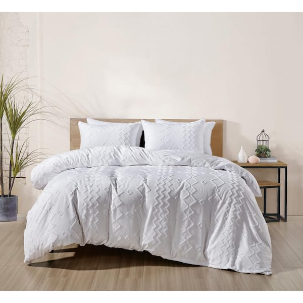 BIBB HOME 2000 Count Tufted 3-Piece White Solid King Microfiber Duvet cover