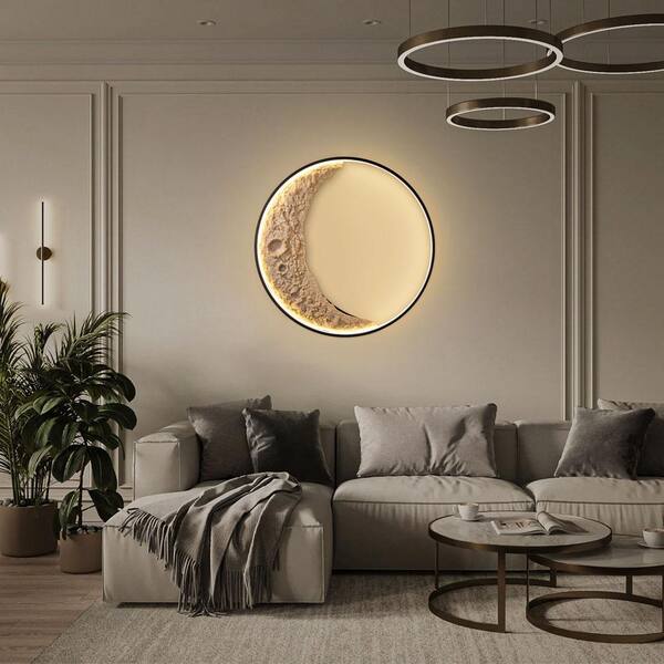 25 in. H 3D Aluminum Moon Indoor and Outdoor Wall Lamp with Remote
