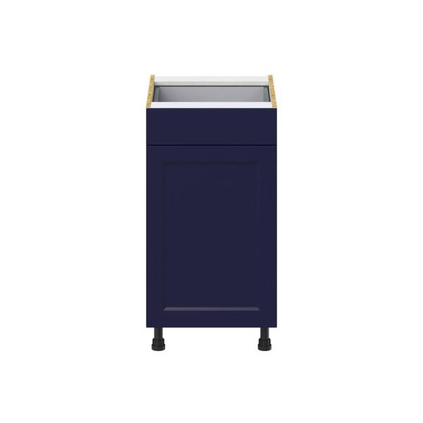 J COLLECTION Devon Painted Blue Recessed Assembled 2 Waste Bins Pull Out Kitchen Cabinet (18 in. W x 34.5 in. H x 24 in. D)