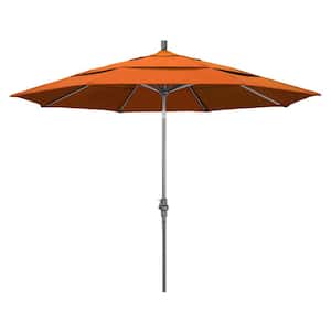 11 ft. Hammertone Grey Aluminum Market Patio Umbrella with Crank Lift in Tuscan Pacifica
