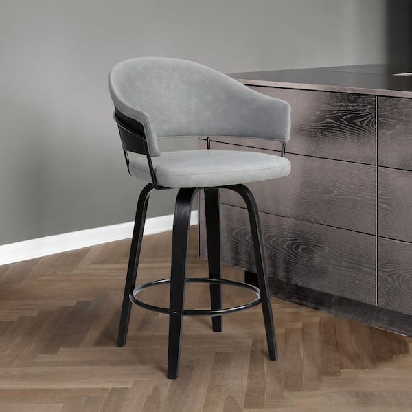 Armen Living Doral 26 in. Light Gray Faux Leather Bar Stool in Black Powder Coated and Black Brushed Wood