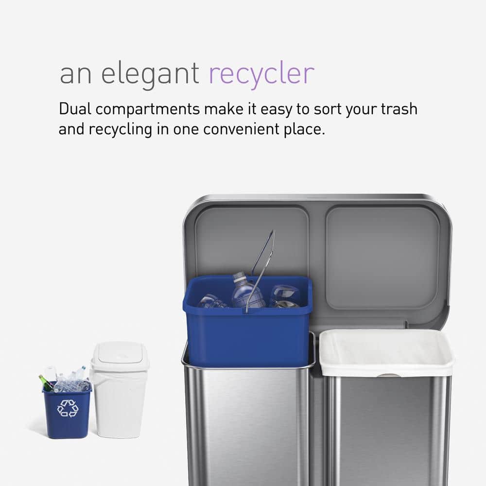 58L Stainless Steel Dual Compartment Recycling Step Trash Can