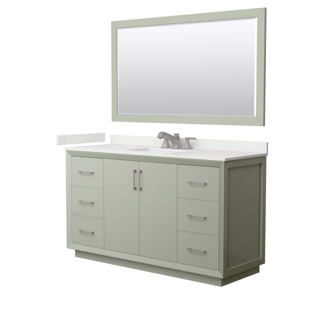 Strada 60 in. W x 22 in. D x 35 in. H Single Bath Vanity in Light Green with White Quartz Top and 58 in. Mirror price history on PriceWatchPro