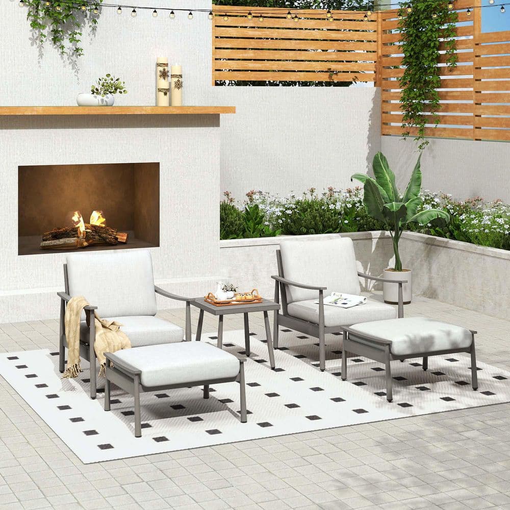 Sunset Retreat 5-Piece Gray Aluminum Patio Conversation Set with 2-Webbing Chairs, 2 Ottomans and End Table price history on PriceWatchPro