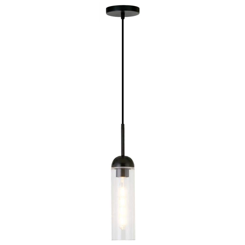 Eloise Mini Drum Pendant in Blackened Steel with Clear Glass