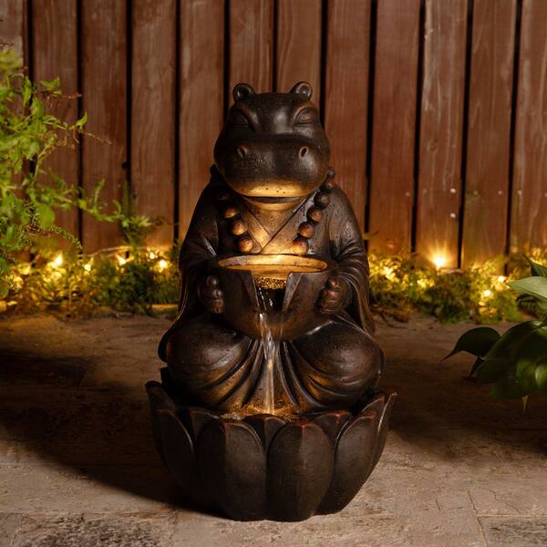 Glitzhome 21.75 in. H 2-Tiered Zen-Style Bronze Hippo Polyresin