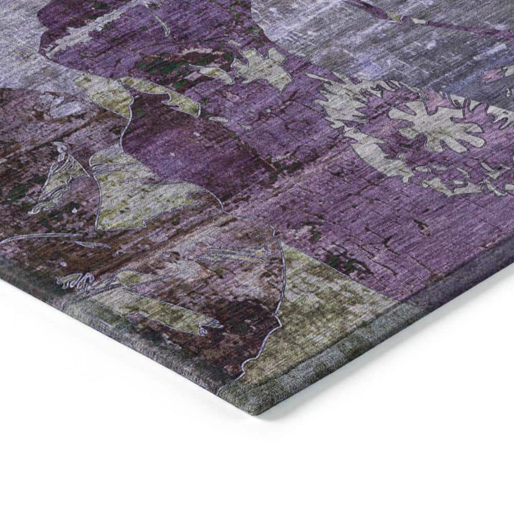 Purple Floral Pattern Machine Washable Rectangular Rug