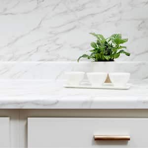 8 ft. Straight Laminate Countertop in Textured Anzio Marble with Waterfall Edge and Integrated Backsplash