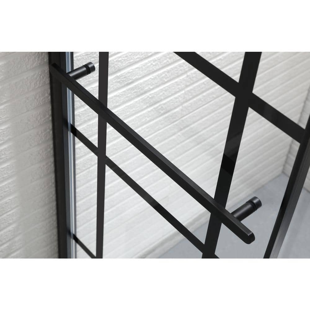 FELYL 48" x 72" Black Framed Sliding Shower Door with Clear Glass