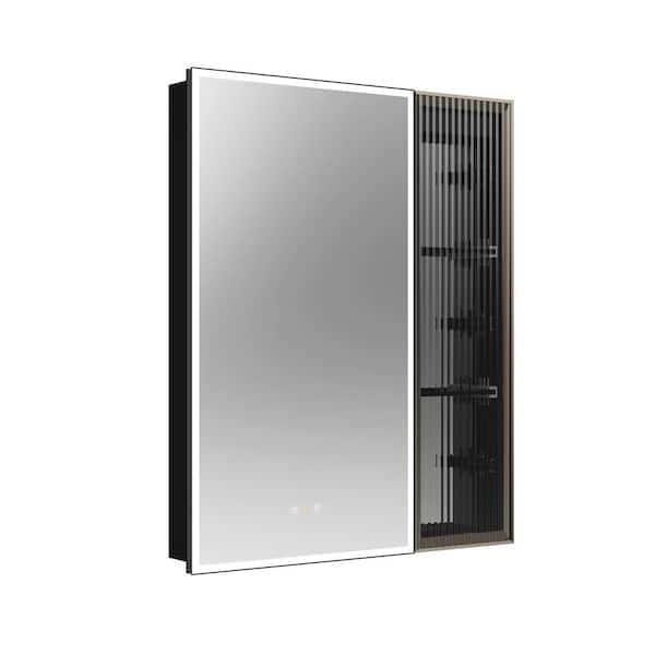 30 in. W x 36 in. H Rectangular Aluminum Recessed LED Medicine Cabinet with Mirror, Quick Defog, USB Port and Socket