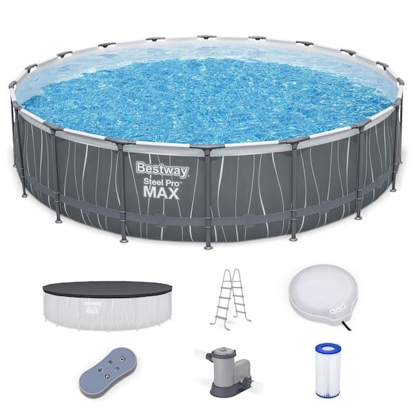 Steel Pro MAX 18 ft. Round 48 in. Deep Metal Frame Pool Set with LED Light