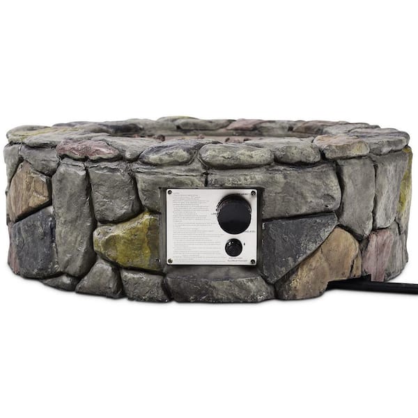 Costway 28 in. Outdoor Stainless Steel 40,000 BTUs Propane Gas Stone Finish Fire Pit Lava Rocks Cover Grey