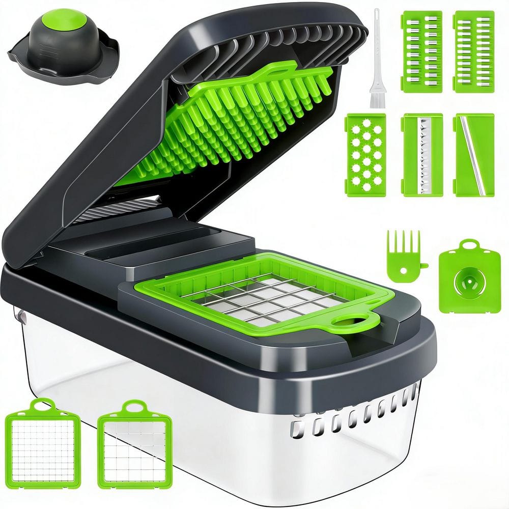 12-in-1 Multifunctional Vegetable Food Chopper with 7 Blades and Container for Salad Onion Potato Garlic,Gray