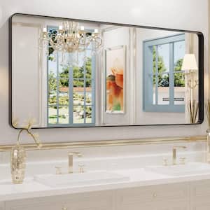 60 in. W x 28 in. H Rectangular Framed French Cleat Wall Mounted Tempered Glass Bathroom Vanity Mirror in Matte Black