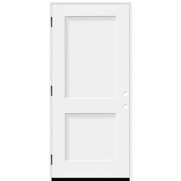Legacy 32 in. x 80 in. 2P Squaretop Shaker RHOS Unfinished White Fiberglass Prehung Front Door w/4-9/16 Jamb