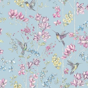 Glitter Hummingbird Trail Teal Non-Pasted Wallpaper (Covers 56 sq. ft.)