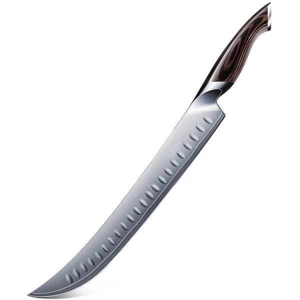 12 in. Carbon Steel Pakkawood Full Tang Brisket Japanese Chef's Knives, Razor Sharp Curved Butcher Breaking Knive