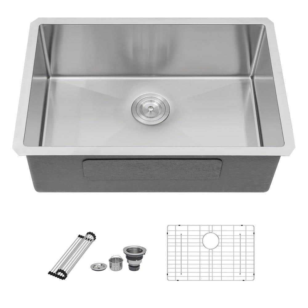27 in. Undermount Single Bowl 16 Gauge Brushed Nickel Stainless Steel Kitchen Sink with Bottom Grids price history on PriceWatchPro