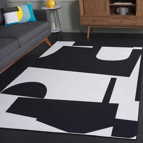Malibu Black/Ivory 9 ft. x 12 ft. Machine Washable Abstract Geometric Area Rug
