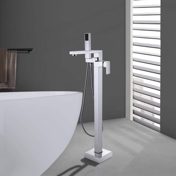 Single-Handle Freestanding Tub Faucet with Hand Shower Head in Chrome
