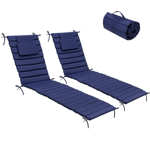 Unbranded 80 in. x 26 in. 2-Piece Outdoor Chaise Lounge Cushion with Headrest and Ties in Navy Blue