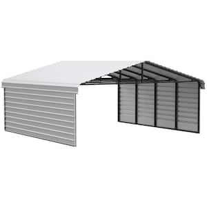20 ft. W x 20 ft. D x 7 ft. H Eggshell Galvanized Steel Carport with 2-sided Enclosure