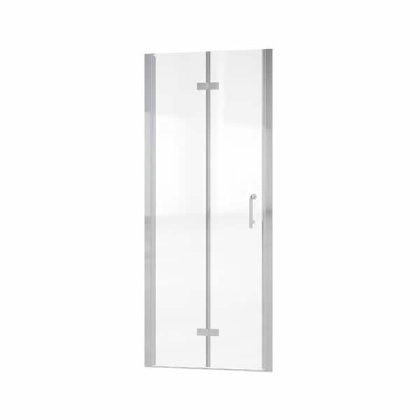 30 to 31-1/4 in. W x 72 in. H Bi-Fold Frameless Shower Doors in Brushed Nicke with Clear Glass