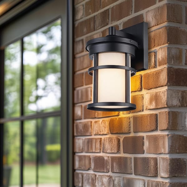 Bel Air Lighting Avalon II 11 in. 1-Light Black Outdoor Hardwired Wall Lantern Sconce with No Bulbs Included and Frosted Glass
