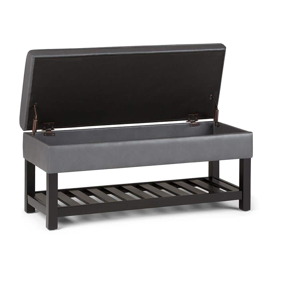 Stone Grey Tufted Faux Leather Storage Bench with Open Bottom