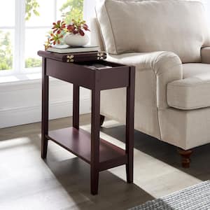Cherry Narrow End Table with Storage, Flip Top Narrow Side Tables for Small Spaces, Slim End Table with Storage Shelf
