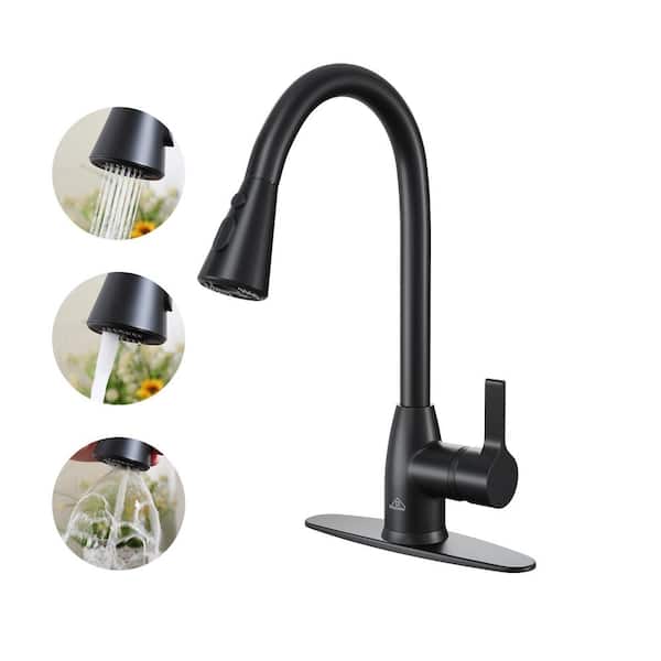 CASAINC Single Handle Pull Down Sprayer Kitchen Faucet with Three Functions Spray Head in Matte Black