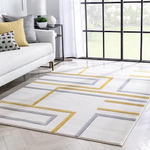 Good Vibes Fiona Gold Modern Geometric Lines 3 ft. 11 in. x 5 ft. 3 in. Area Rug