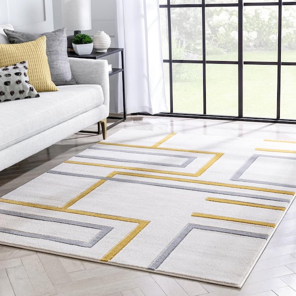 Good Vibes Fiona Gold Modern Geometric Lines 3 ft. 11 in. x 5 ft. 3 in. Area Rug