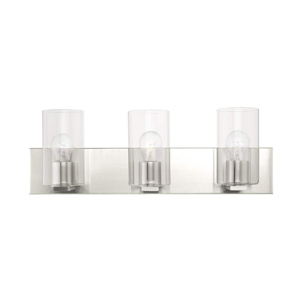 Zurich Collection 3-Light Brushed Nickel Vanity with Clear Glass