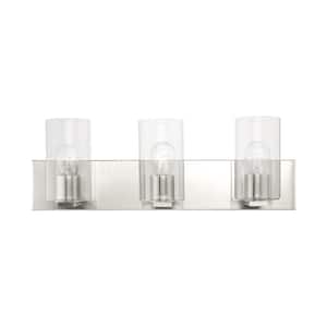 Ashford 23.5 in.3-Light Brushed Nickel Vanity Light with Clear Glass