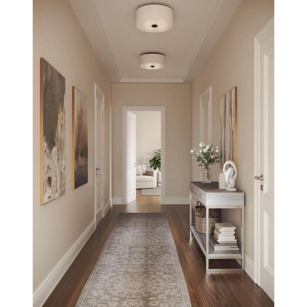 Graphite and White Fabric LED Flush Mount Light, 13-inch
