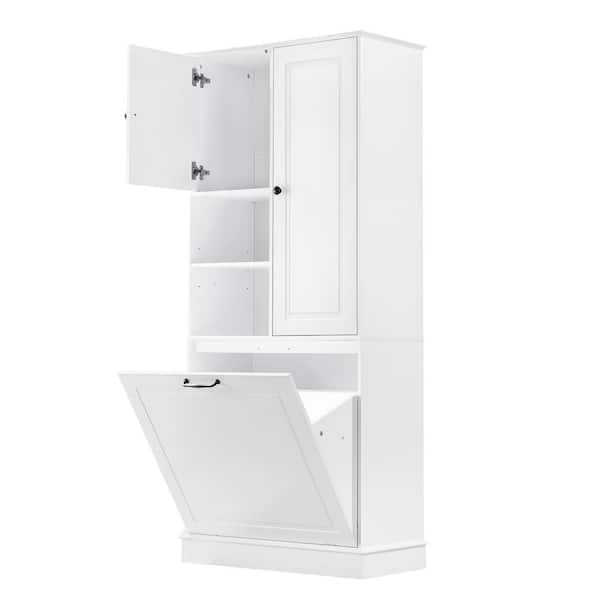 White 67.7 in. Home Office Storage Cabinet with Large Flip-Out Basket and Adjustable Shelves
