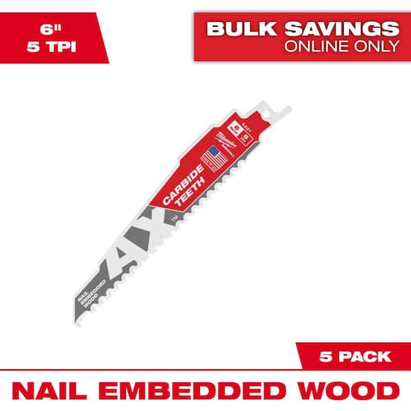 6 in. 5 TPI AX Carbide Teeth Demolition Nail-Embedded Wood Cutting SAWZALL Reciprocating Saw Blades (5-Pack)