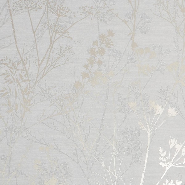Super Fresco Hedgerow Grey and Pale Gold Unpasted Removable Peelable Paper Wallpaper