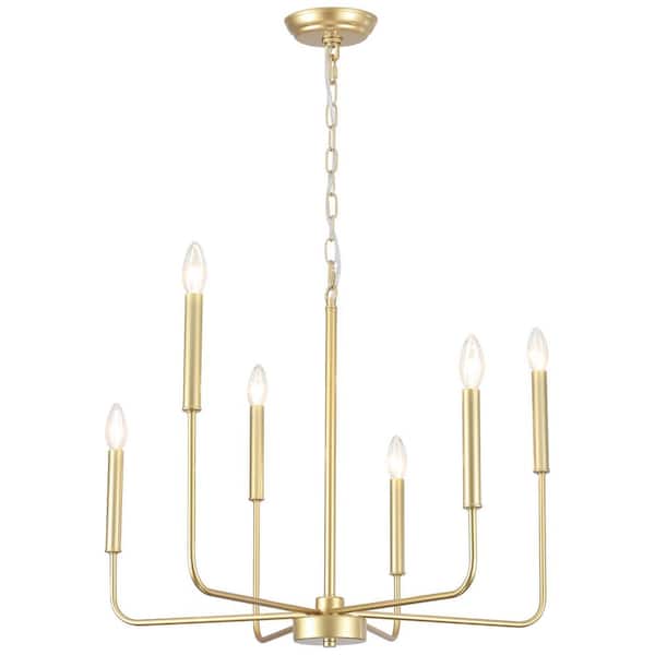 6-Light Gold Candlestick Hanging Linear Chandelier Lighting Ceiling Light for Kitchen Island