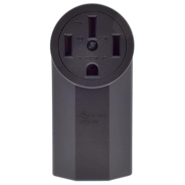 50 Amp 125/250V, NEMA 14-50R Surface Mount Power Outlet, Single Straight Blade Range & Dryer Outlet Grounding, Black