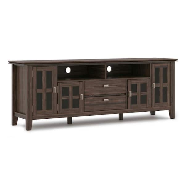 Simpli Home Artisan Solid Wood 72 in. Wide 1-Drawer Transitional TV Media Stand in Farmhouse Brown for TVs up to 80 in.