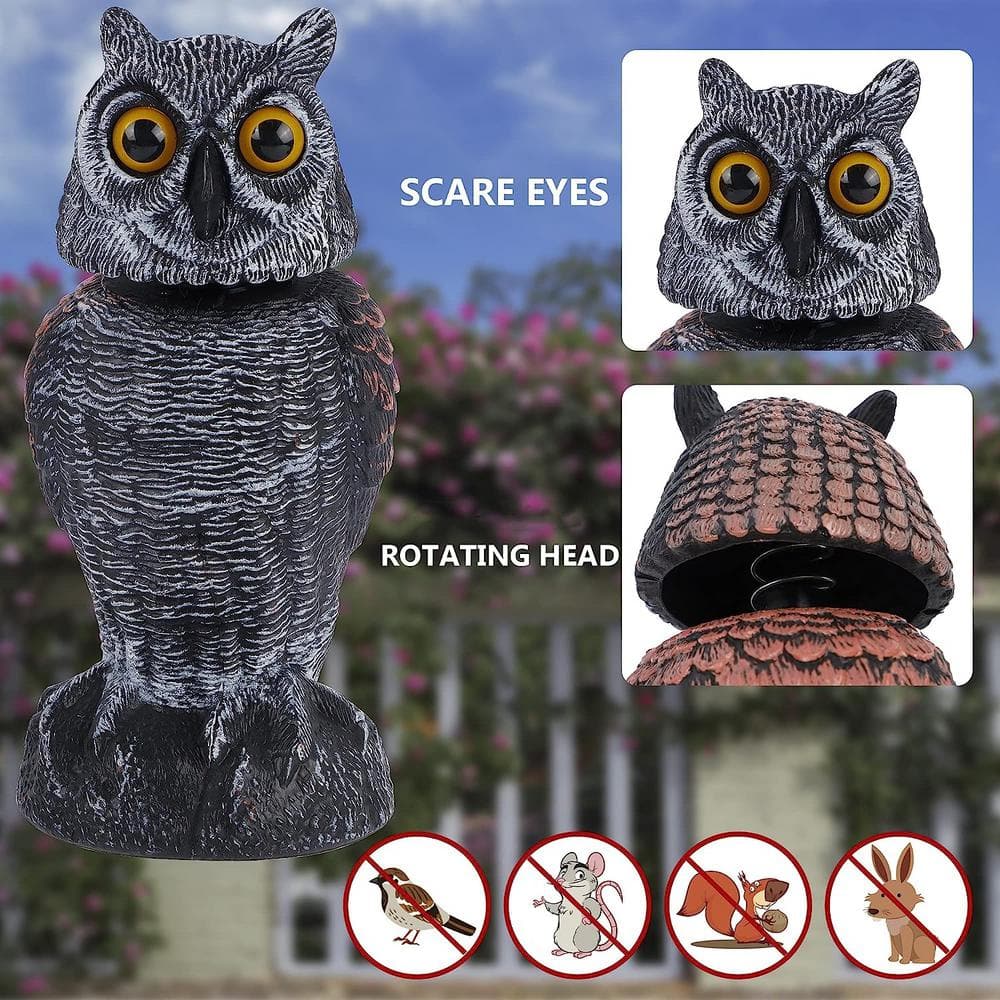 10.6 Inch Black and Brown Plastic Freestanding Owl Decoy Set