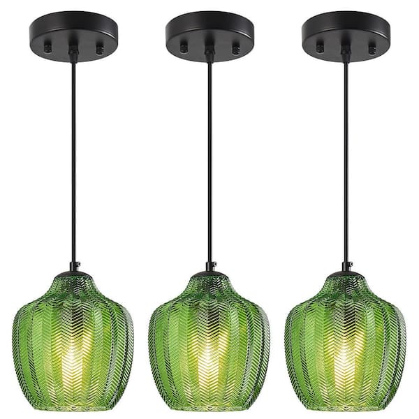 Home Lighting 60W 1-Light Green Glass Globe Adjustable Modern Pendant Lighting for Bedroom (A3-Pack)