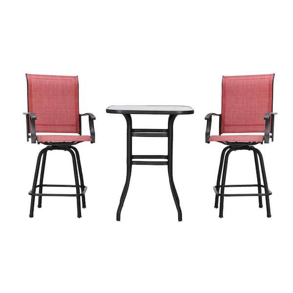 Patio Festival Red 3Piece Outdoor Sling Square Bar Height Outdoor