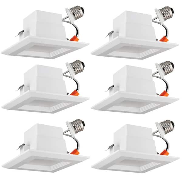Sunlite 4 in. Housing Required 5000K Remodel Square Dimmable ENERGY STAR E26 Base Integrated LED Recessed Light Kit (6-Pack)