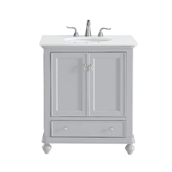 Unbranded Simply Living 30 in. W x 21 in. D x 35 in. H Bath Vanity in Grey with Ivory White Engineered Marble