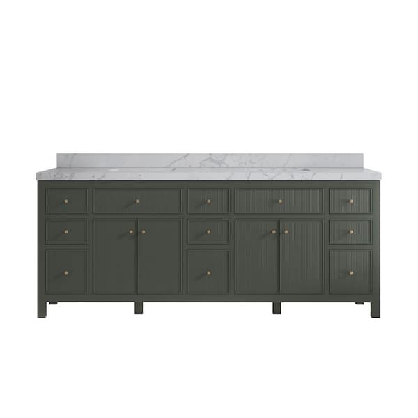 Willow Collections Sonoma 84 in. Double Sink Freestanding Pewter Green Bath Vanity with Venatino Qt. Top Unassembled