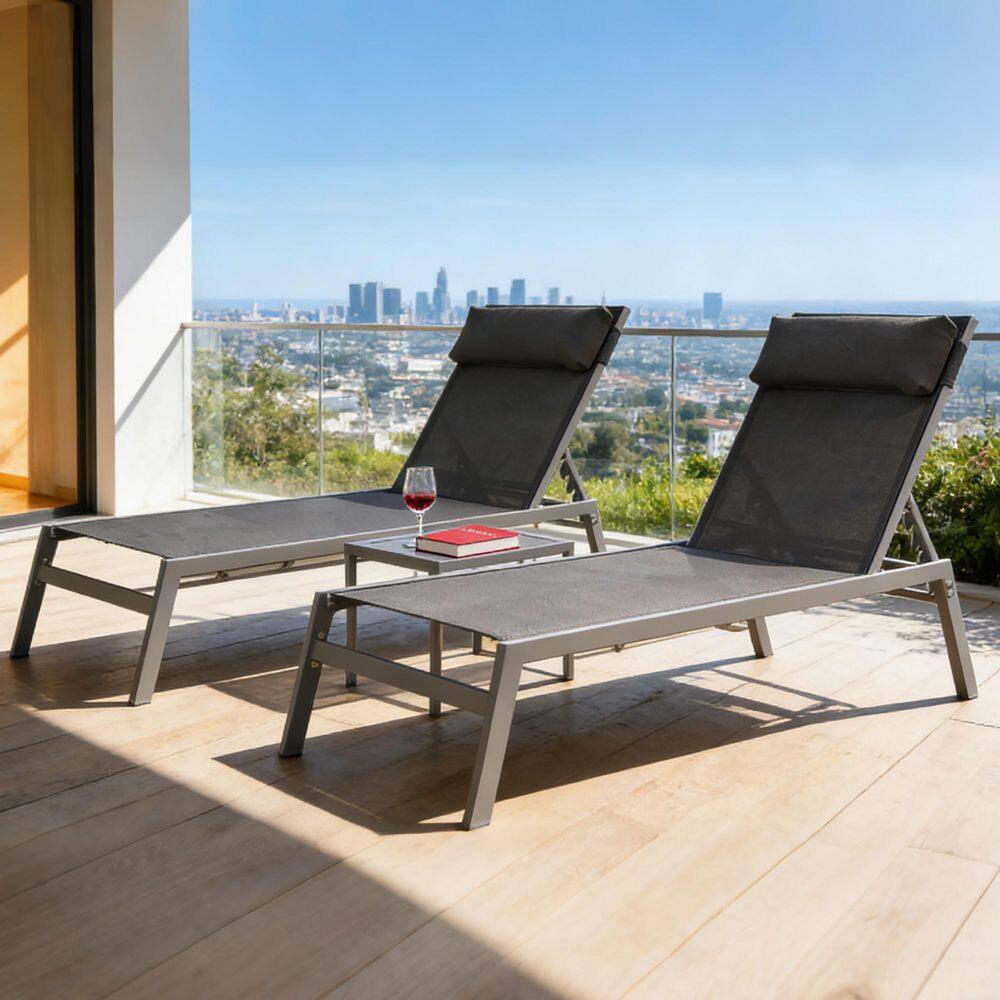 3-Piece Grey Metal Outdoor Lounge Chair and Table price history on PriceWatchPro